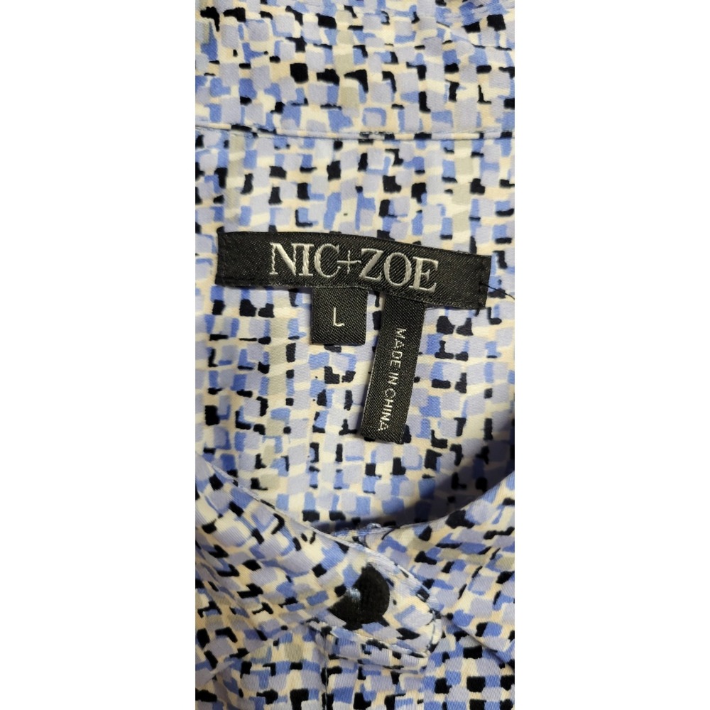 Blue/black/white Print Nic+Zoe Ls Oversize Tunic W Large Black Buttons Trim Sz L - Picture 3 of 10